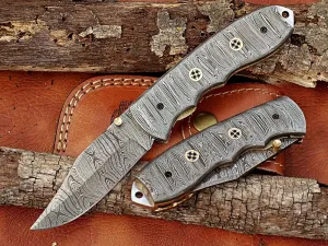 | Viking Explorer Folding Knife made from Damascus Steel: Unleash Your Inner Adventurer with This Compact and Stylish EDC Tool – Precision Craftsmanship, Portability, and Versatility in One Sleek Package!"