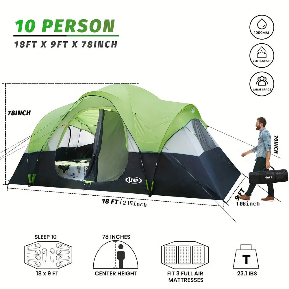 10-Person Waterproof Camping Tent with 2 Rooms.