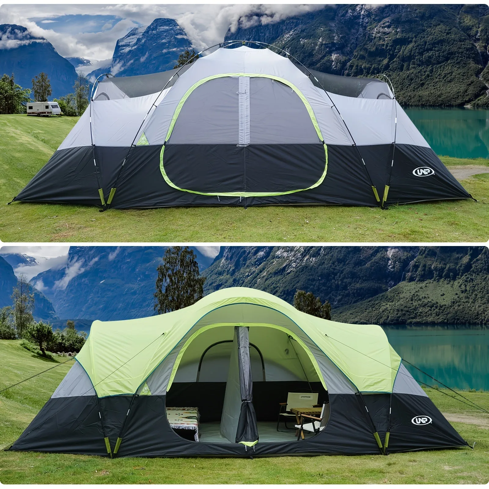 10-Person Waterproof Camping Tent with 2 Rooms.