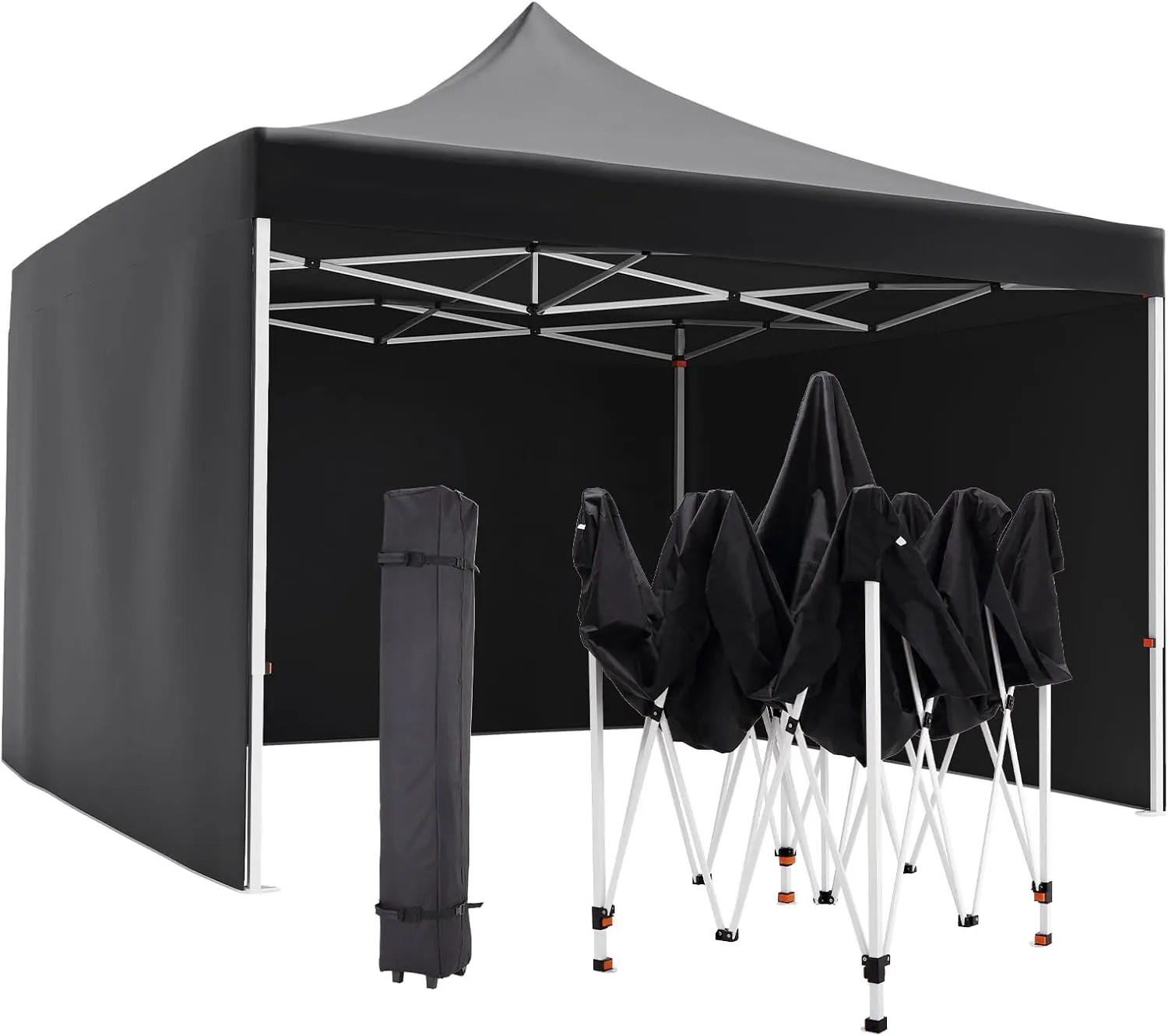 10FTx10FT Pop-Up Waterproof Windproof and Uv-Proof Gazebo Instant Portable Canopy Tent 10'x10' with 3 Side Walls, 1 Wheeled Bag, 8 Ground Pegs for Stall/Outdoor/Party Events-Black