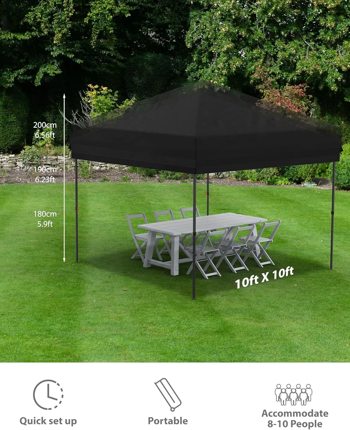 10x10 FT Pop Up Canopy Instant Tent with Reinforced Steel Frame & 210D Silver-Coated Oxford Fabric, Heavy-Duty Portable Gazebo with Wheeled Carry Bag for Beach, Camping, Outdoor Events