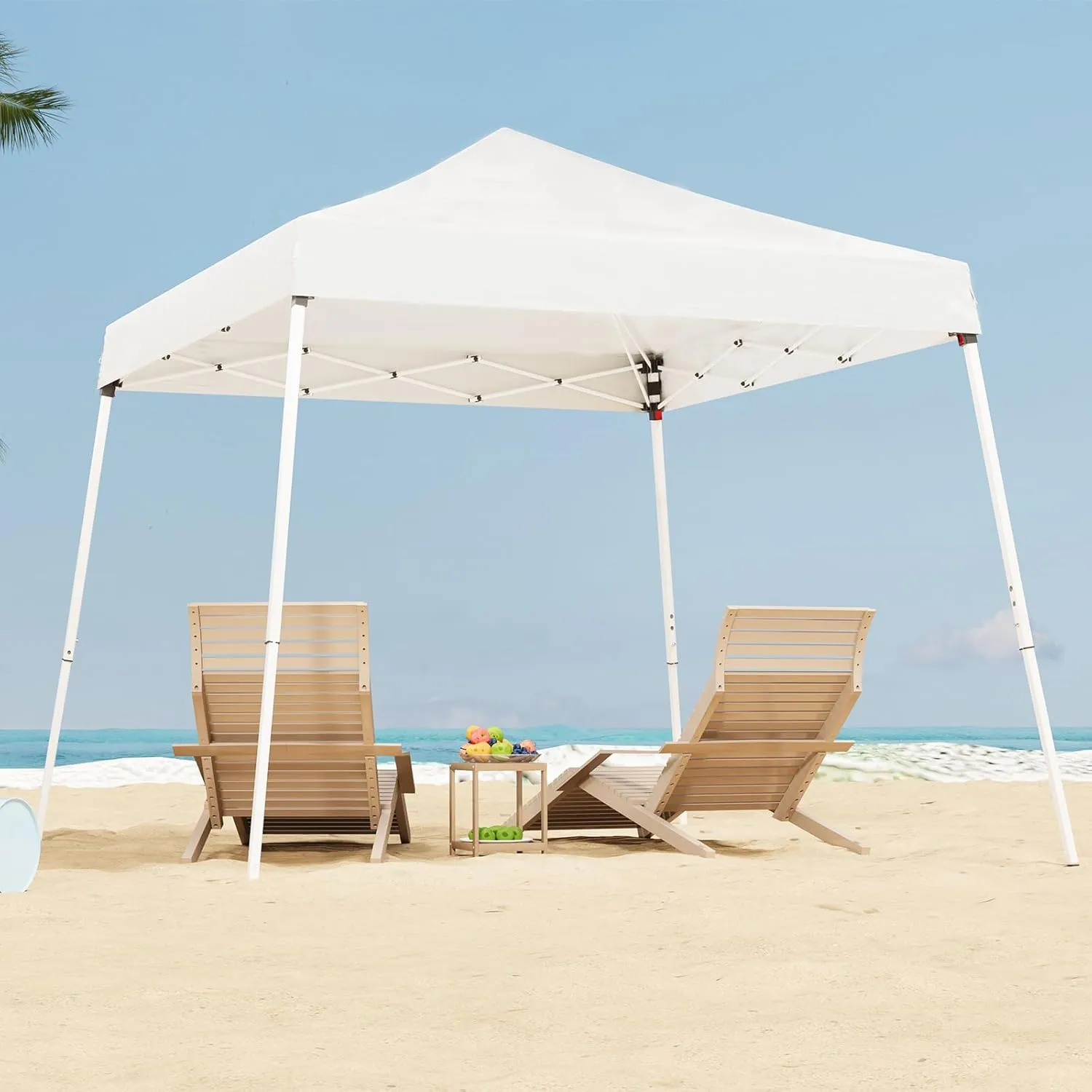 10x10 Pop Up Canopy, 300D Silver Coated White Fabric Outdoor Gazebo, Beach Tent Slant Legs with Storage Bag,Easy Up Sun Shade Shelter Tents with 8x8 Top Cover for Patio,Party