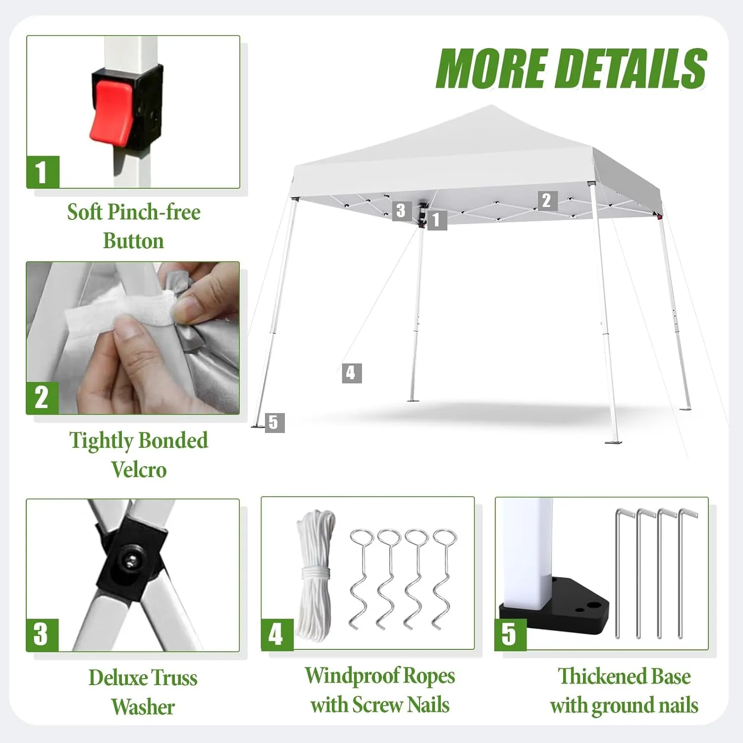 10x10 Pop Up Canopy, 300D Silver Coated White Fabric Outdoor Gazebo, Beach Tent Slant Legs with Storage Bag,Easy Up Sun Shade Shelter Tents with 8x8 Top Cover for Patio,Party