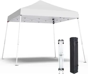10x10 Pop Up Canopy, 300D Silver Coated White Fabric Outdoor Gazebo, Beach Tent Slant Legs with Storage Bag,Easy Up Sun Shade Shelter Tents with 8x8 Top Cover for Patio,Party
