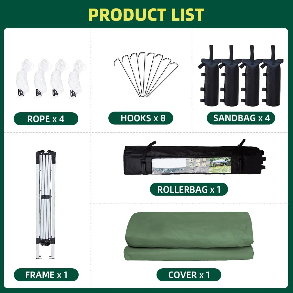 10x10 Pop Up Canopy Tent Party Tent Commercial Instant Canopies Shelter with Heavy Duty Roller Bag, Bonus 4 Sand Bags (Green)