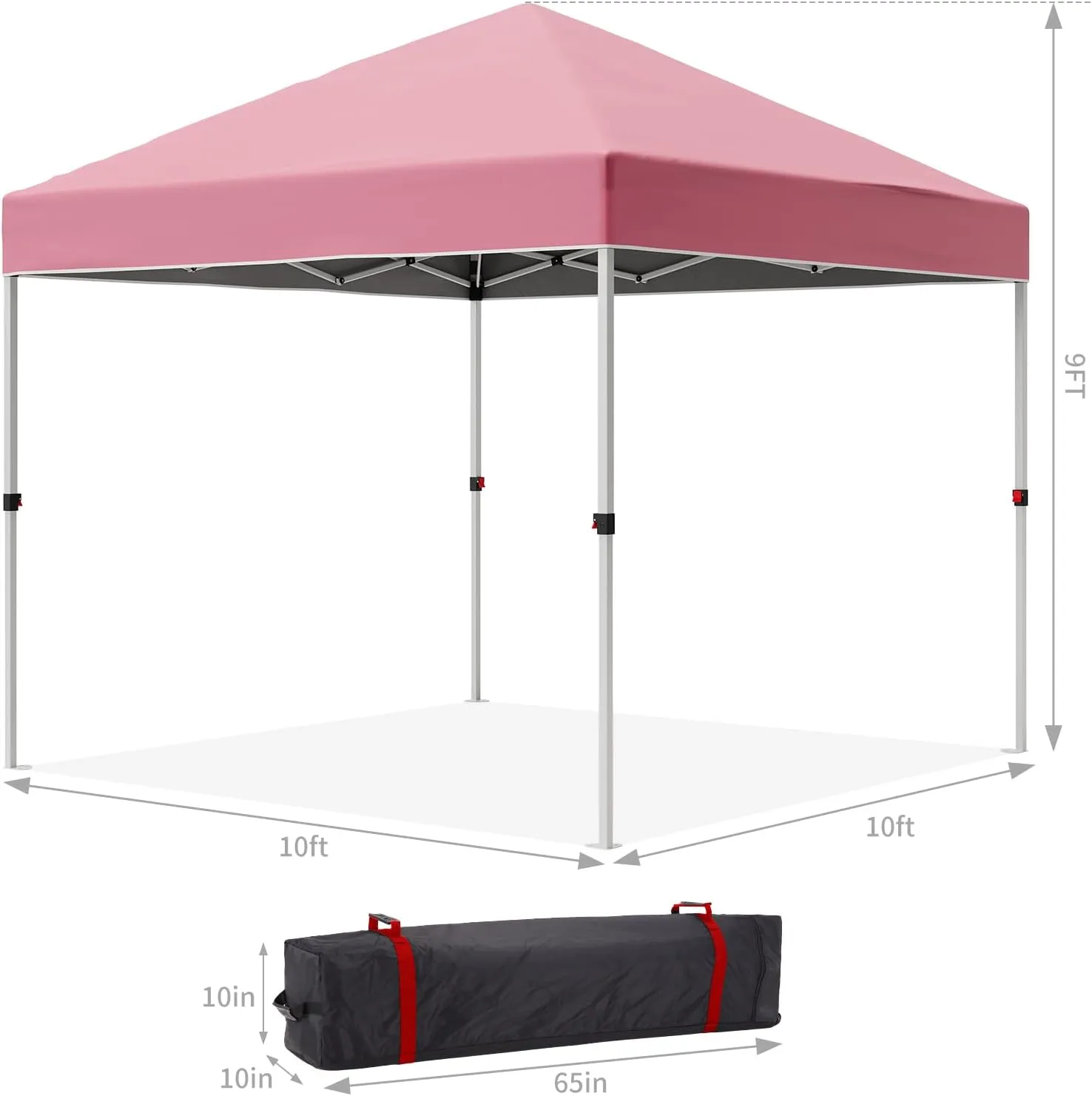 10x10 Pop Up Canopy Tents, Instant Portable Shelter with Easy One-Person Setup, Adjustable Heights, Wheeled Carry Bag, Bonus Stakes & Ropes, Outdoor Shade for Parties, Patio, Commercial Use,Pink