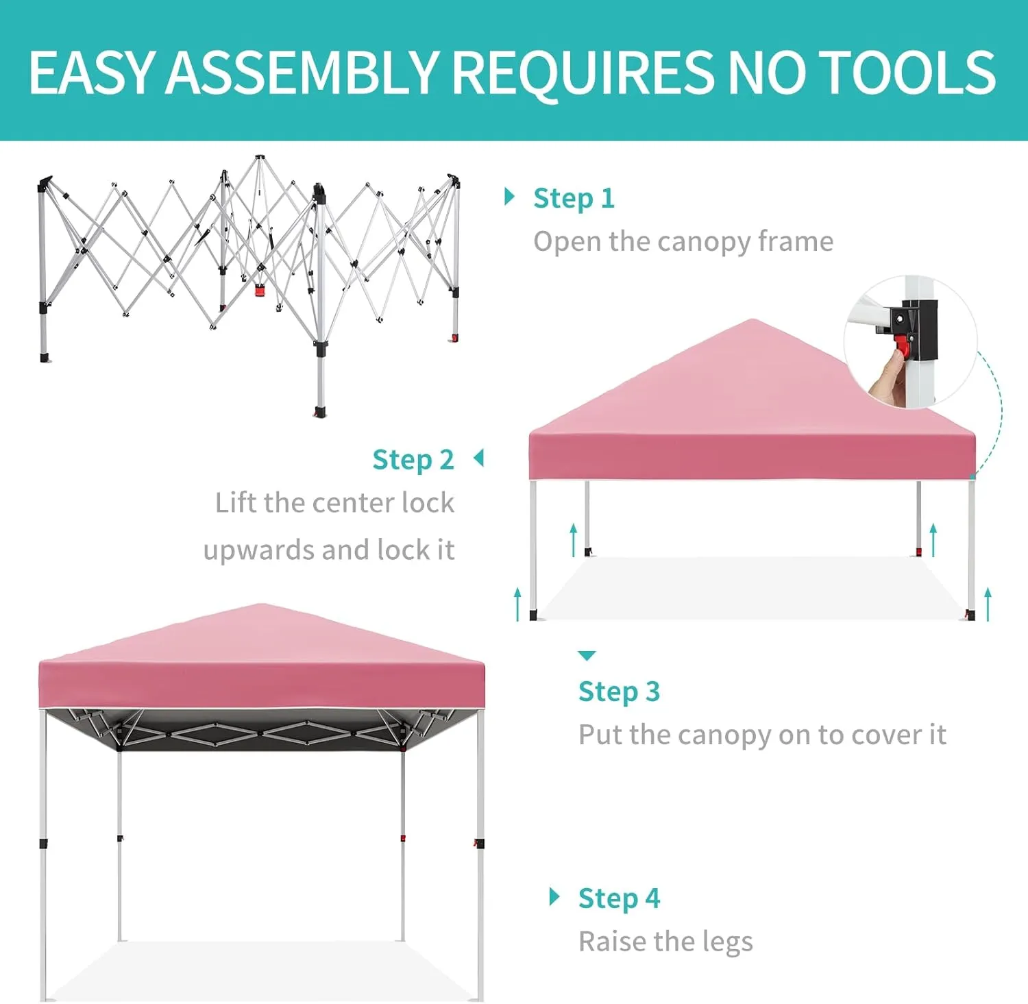10x10 Pop Up Canopy Tents, Instant Portable Shelter with Easy One-Person Setup, Adjustable Heights, Wheeled Carry Bag, Bonus Stakes & Ropes, Outdoor Shade for Parties, Patio, Commercial Use,Pink