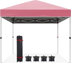 10x10 Pop Up Canopy Tents, Instant Portable Shelter with Easy One-Person Setup, Adjustable Heights, Wheeled Carry Bag, Bonus Stakes & Ropes, Outdoor Shade for Parties, Patio, Commercial Use,Pink