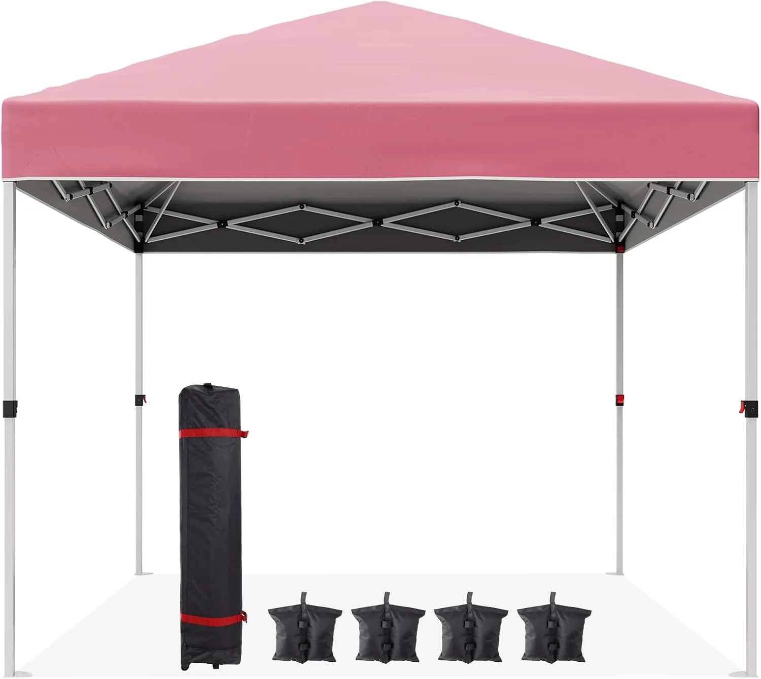 10x10 Pop Up Canopy Tents, Instant Portable Shelter with Easy One-Person Setup, Adjustable Heights, Wheeled Carry Bag, Bonus Stakes & Ropes, Outdoor Shade for Parties, Patio, Commercial Use,Pink