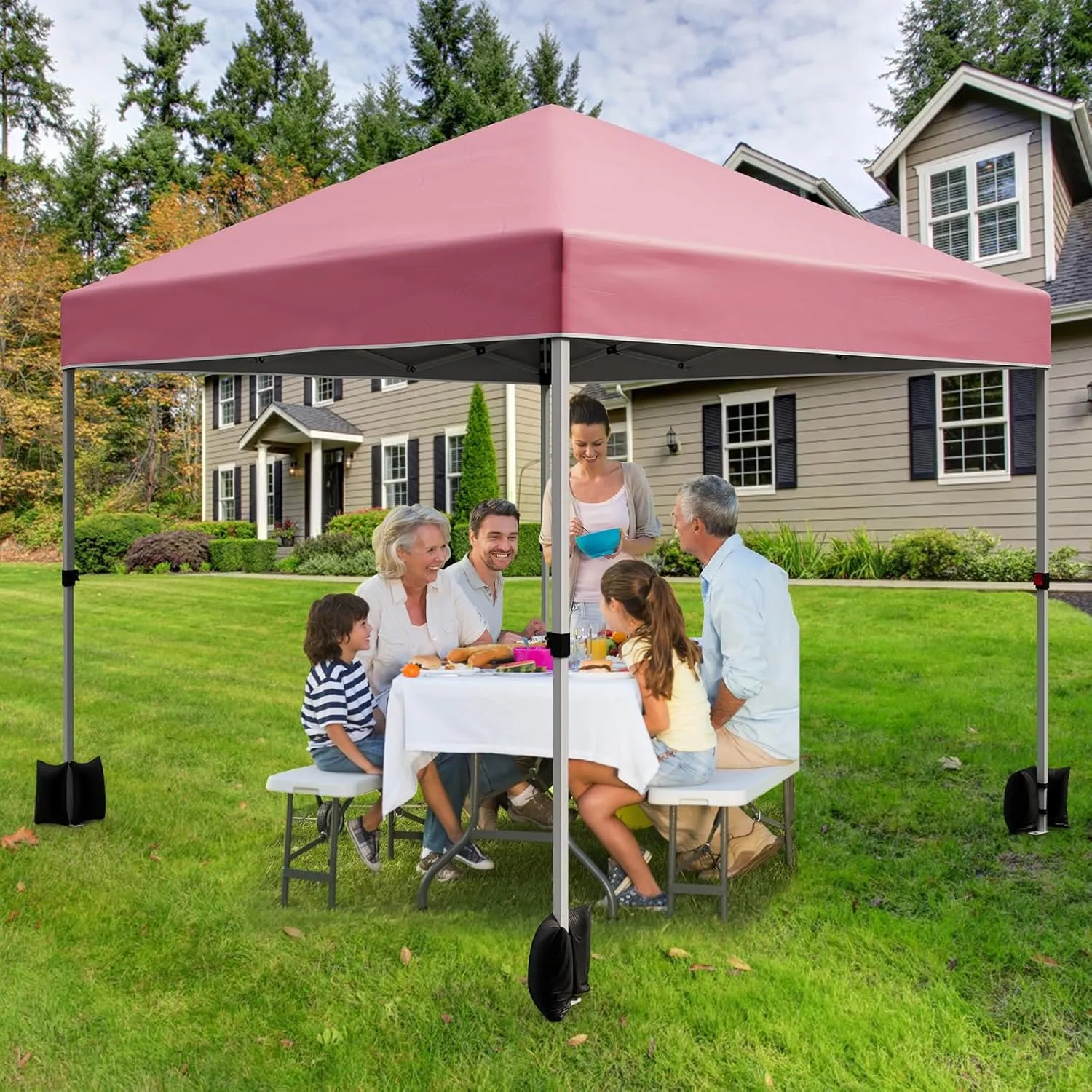 10x10 Pop Up Canopy Tents, Instant Portable Shelter with Easy One-Person Setup, Adjustable Heights, Wheeled Carry Bag, Bonus Stakes & Ropes, Outdoor Shade for Parties, Patio, Commercial Use,Pink
