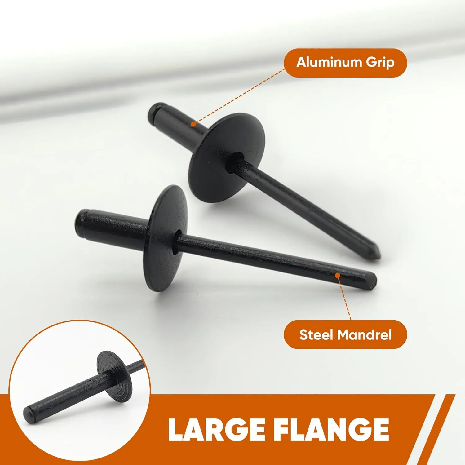 110pcs All Black Large Flange Blind Rivets, 3/16 * 1/2" Open End Aluminum Pop Rivet, 4.8 * 12