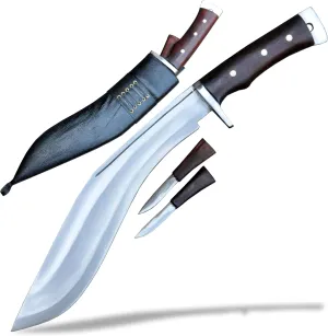 12 Inch Afghan Khukuri - Full Tang Rosewood Handle, Leather Scabbard - Ideal for Camping, Bushcraft, Outdoor Adventures, and Rugged Challenges