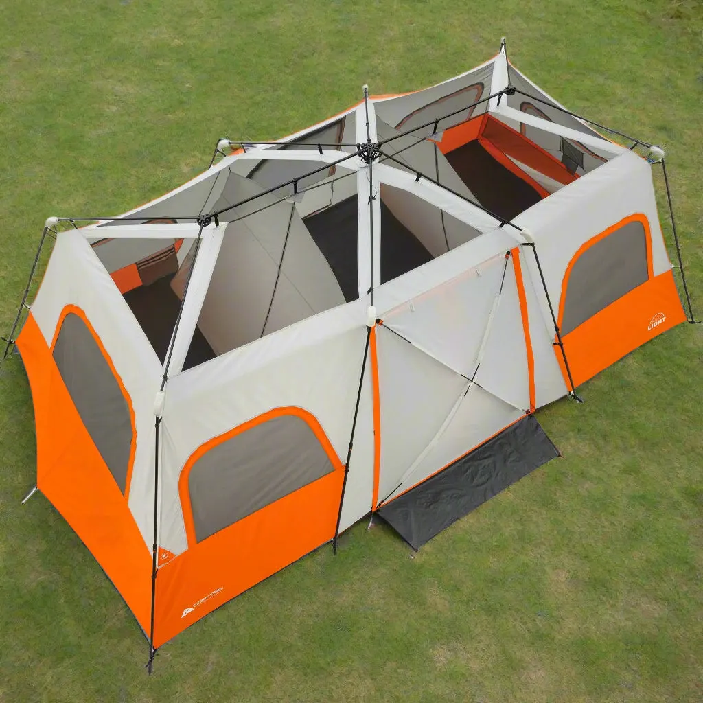12-Person Instant Cabin Tent with Built-In LED Lights - 3 Room Design, Perfect for Family Camping!