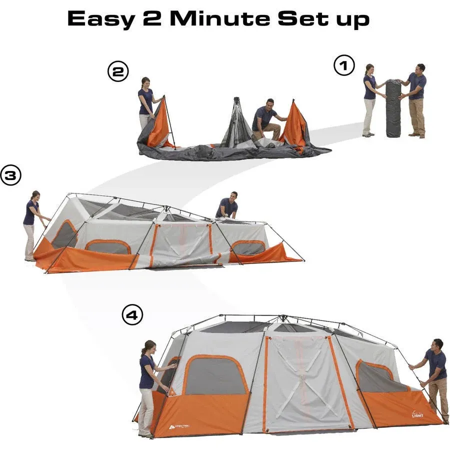 12-Person Instant Cabin Tent with Built-In LED Lights - 3 Room Design, Perfect for Family Camping!