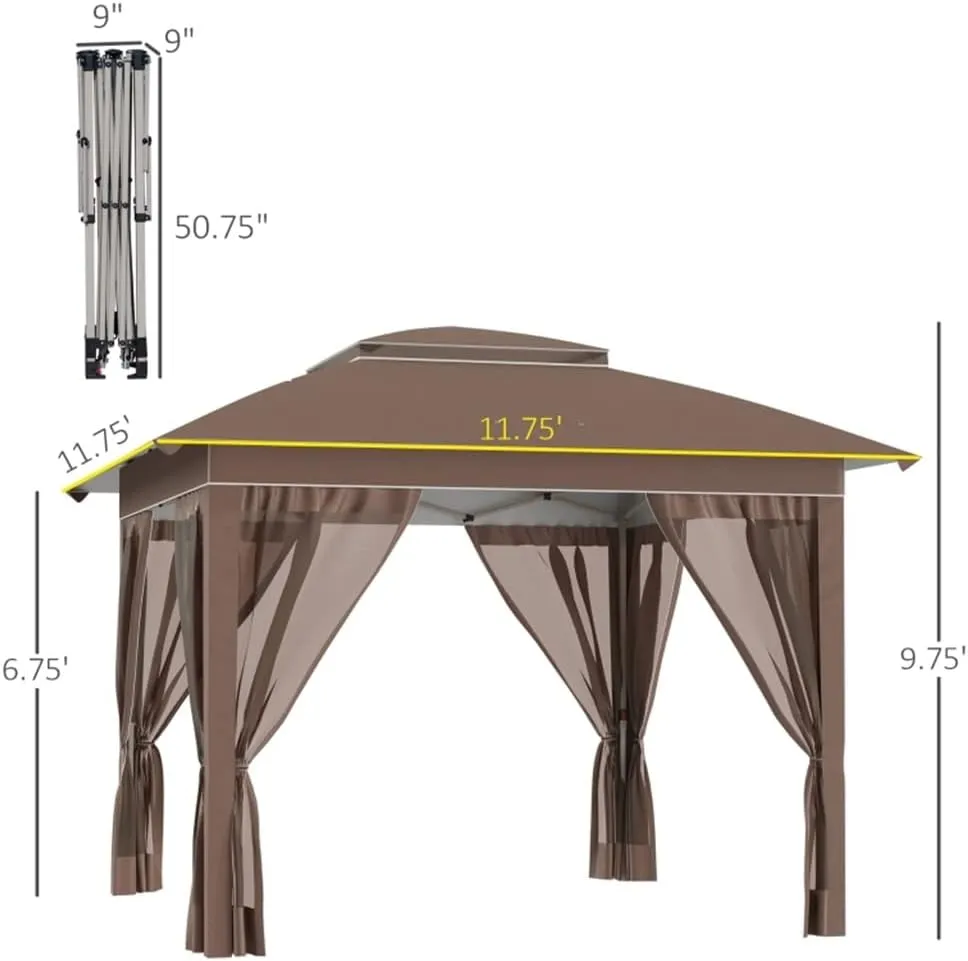 12' X 12' Pops Up Canopy Sun Shade Instant Tent Folding with Sidewall Netting, Adjustable Height and Storage Bag