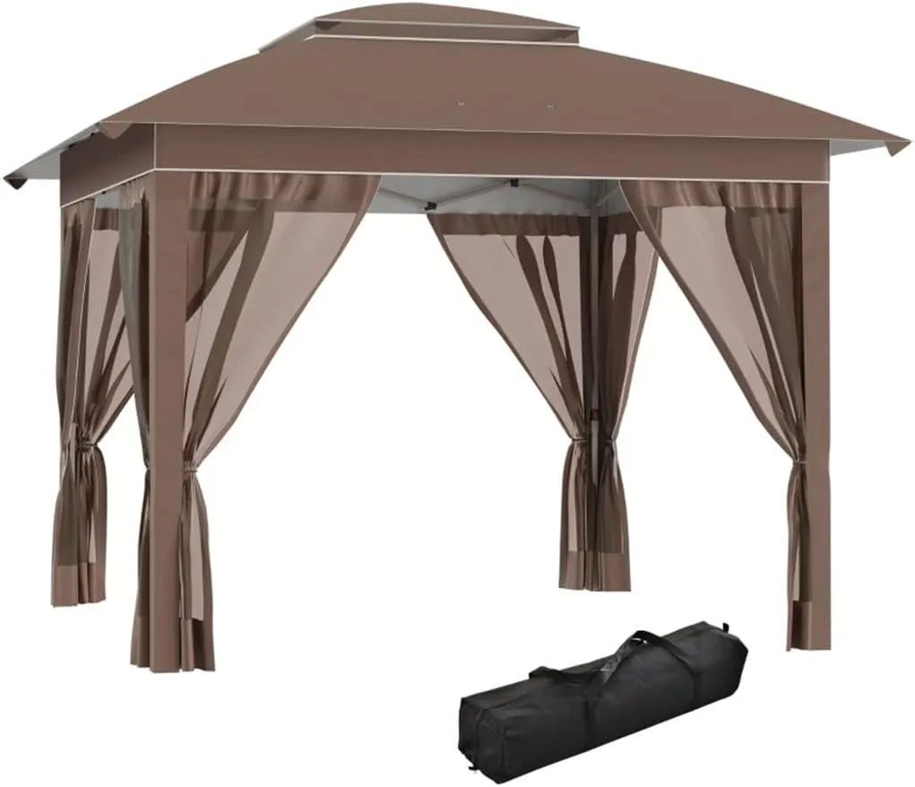 12' X 12' Pops Up Canopy Sun Shade Instant Tent Folding with Sidewall Netting, Adjustable Height and Storage Bag