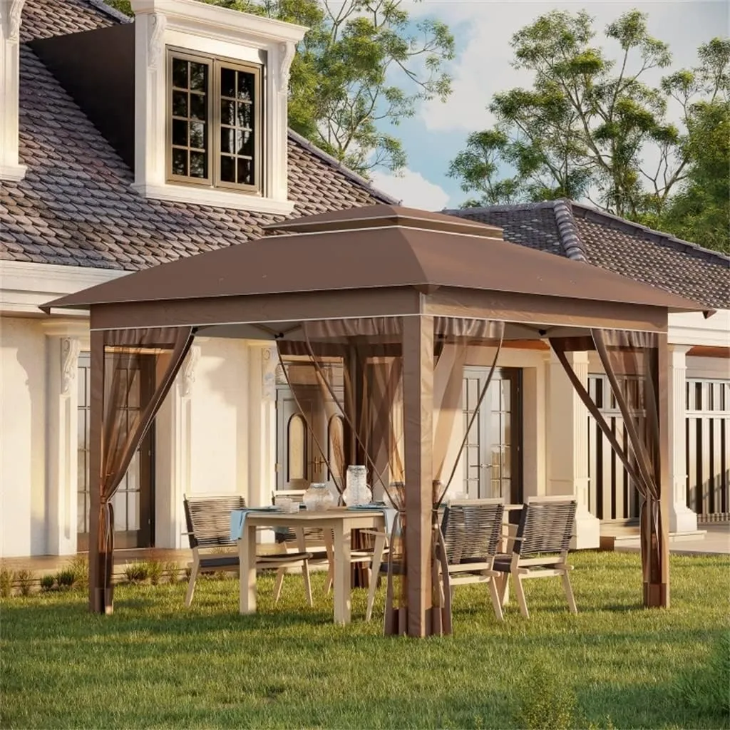 12' X 12' Pops Up Canopy Sun Shade Instant Tent Folding with Sidewall Netting, Adjustable Height and Storage Bag