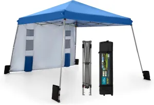 12x12 ft Pop Up Canopy Tent, Easy Up Instant Outdoor Canopy with Sidewall, Wheeled Carry Bag, 4 Sandbags, 4 Ropes & 8 Stakes(12x12 Base 9x9 Top)- Blue