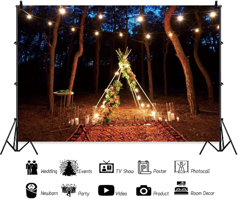 12x8ft Forest Scene Camping Tent Trip Photography Background Night Scene Backdrop Party Decoration for Camping Theme Party Summer Holiday Family Outdoor Party Adventure Leisure