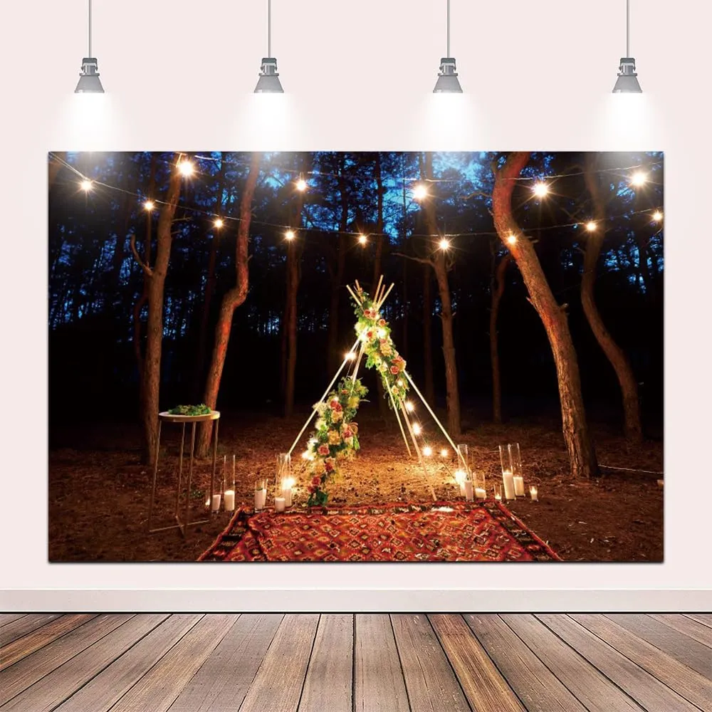 12x8ft Forest Scene Camping Tent Trip Photography Background Night Scene Backdrop Party Decoration for Camping Theme Party Summer Holiday Family Outdoor Party Adventure Leisure
