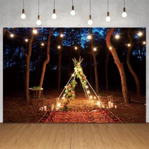 12x8ft Forest Scene Camping Tent Trip Photography Background Night Scene Backdrop Party Decoration for Camping Theme Party Summer Holiday Family Outdoor Party Adventure Leisure
