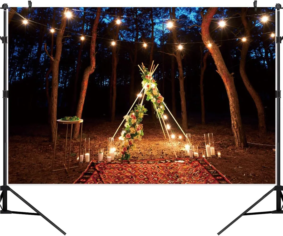 12x8ft Forest Scene Camping Tent Trip Photography Background Night Scene Backdrop Party Decoration for Camping Theme Party Summer Holiday Family Outdoor Party Adventure Leisure