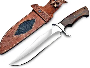 13” inches full tang handmade bowie knife. Fixed blade hunting knife, skinning knife, camping knife, bushcraft knife, everyday carry and outdoor tools with a Leather sheath., Brown White