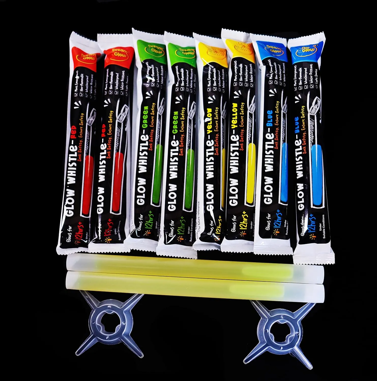 14 Inch Military Grade Glow Sticks 1PK/2PK 10 Inch Light Sticks and 7inch Glow Whistles Ultra Bright Emergency Light Sticks for Camping Party Survival Kits