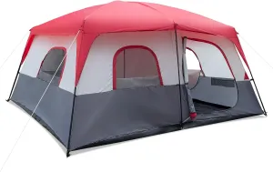 14 Person Family Camping Tent,Portable Large Family Cabin Tent,Waterproof Instant Family Tents,Large Multiple Room Tent,with Carry Bag,for Outdoor Picnic Hiking Travel Backpacking (Red & White)