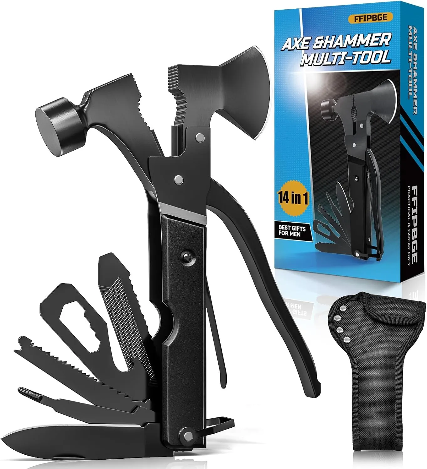 15 in 1 Multitool Axe Hatchet, Camping Accessories Survival Gear, Multi Tool Gifts for Camping Hiking Survival, Fathers Day Dad Gifts from Daughter Wife Son, Cool Gadgets Gifts for Men, Dad, Black