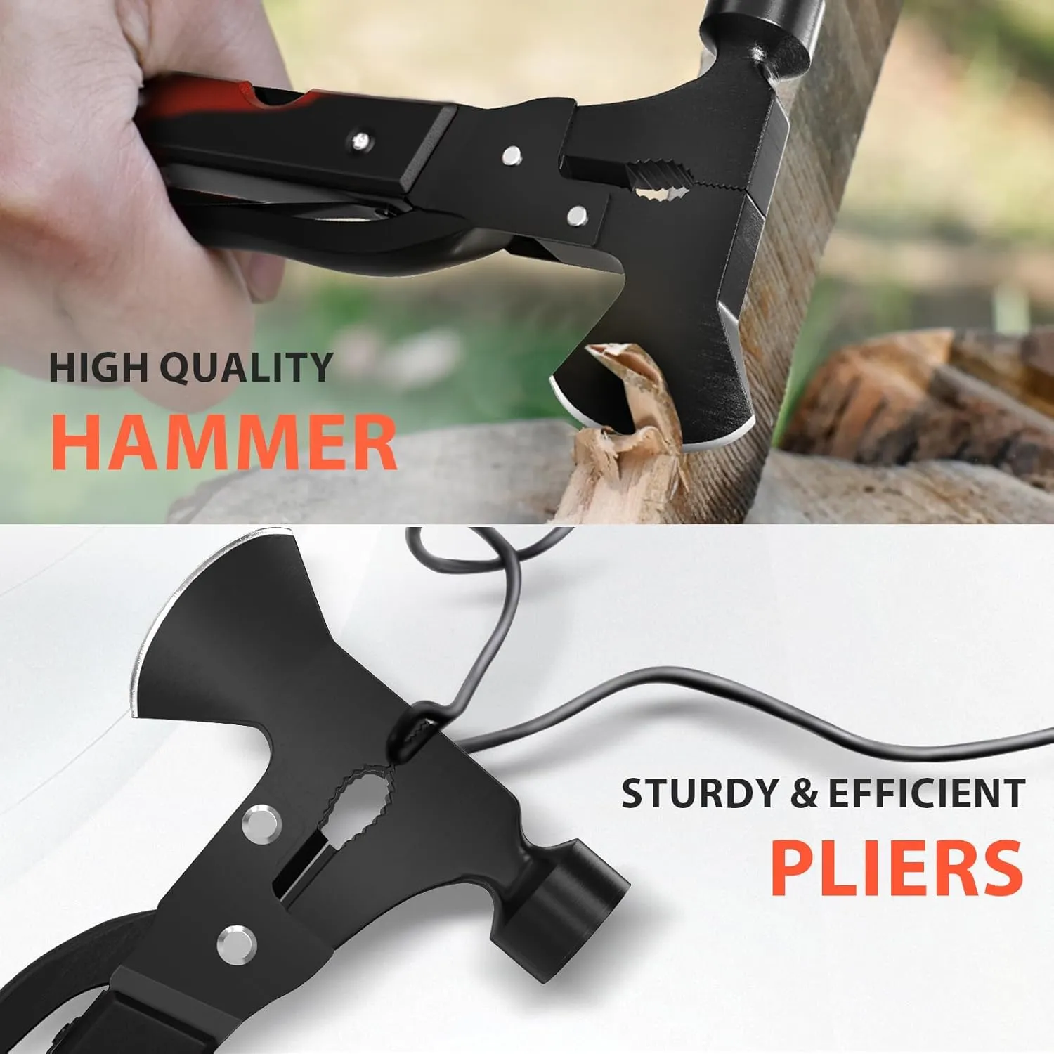 15 in 1 Multitool Axe Hatchet, Camping Accessories Survival Gear, Multi Tool Gifts for Camping Hiking Survival, Fathers Day Dad Gifts from Daughter Wife Son, Cool Gadgets Gifts for Men, Dad, Black