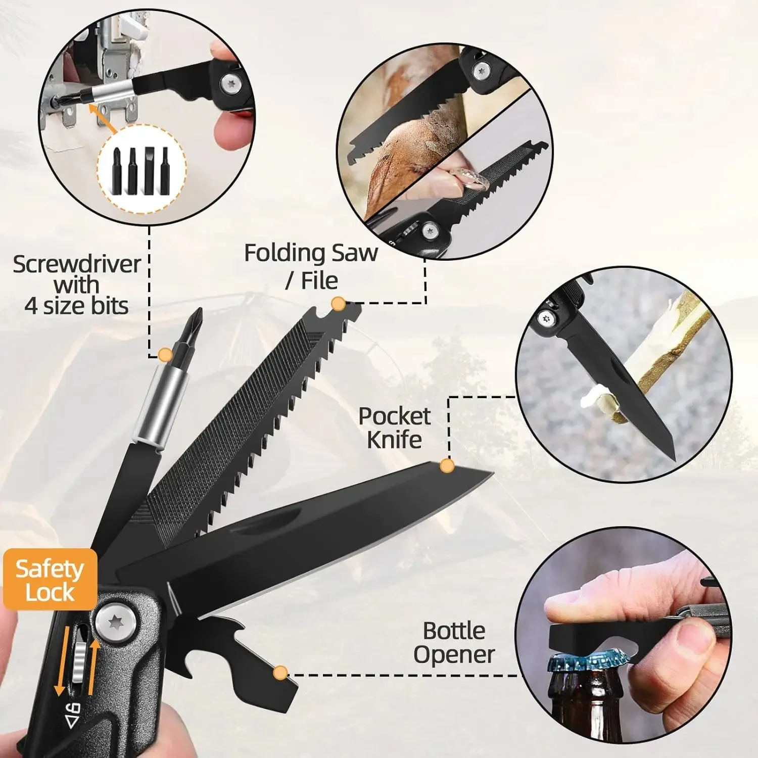 1PC Outdoor Multi-Function Claw Hammer Knife – Stainless Steel Survival Tool with Pliers, Camping Hammer, Nail Puller, and Emergency Rescue Tool