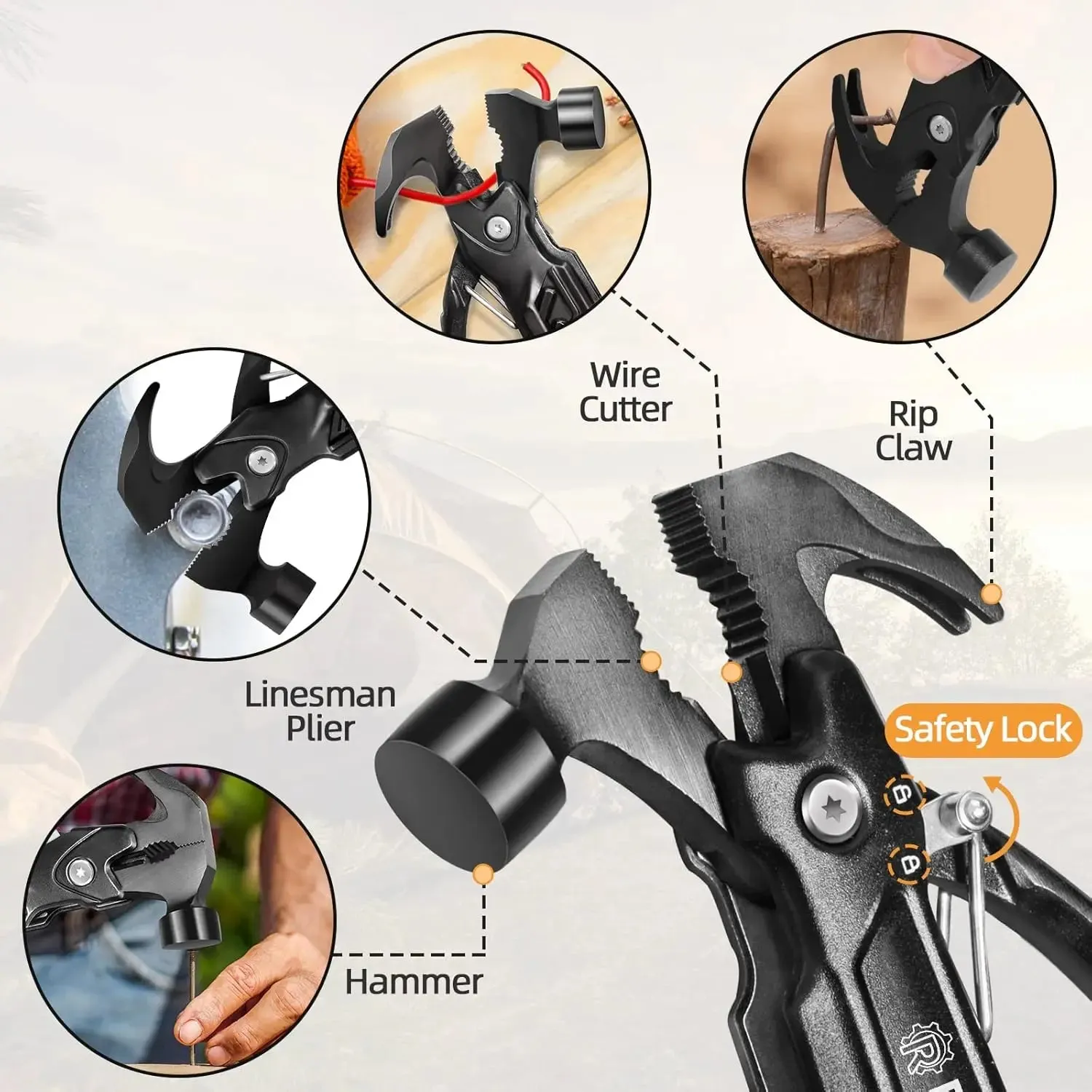1PC Outdoor Multi-Function Claw Hammer Knife – Stainless Steel Survival Tool with Pliers, Camping Hammer, Nail Puller, and Emergency Rescue Tool