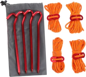 1set Heavy Duty Tent Stakes Reflective Camping Rope Wind Resistant Pegs with Aluminum Clips for Secure Outdoor Use for Tents Awnings