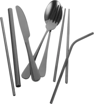 1set Stainless Steel Serving Utensils Portable Cutlery Kit for Camping Picnics and Formal Dining Includes Fork Spoon Knife and Chopsticks Reusable and Stylish