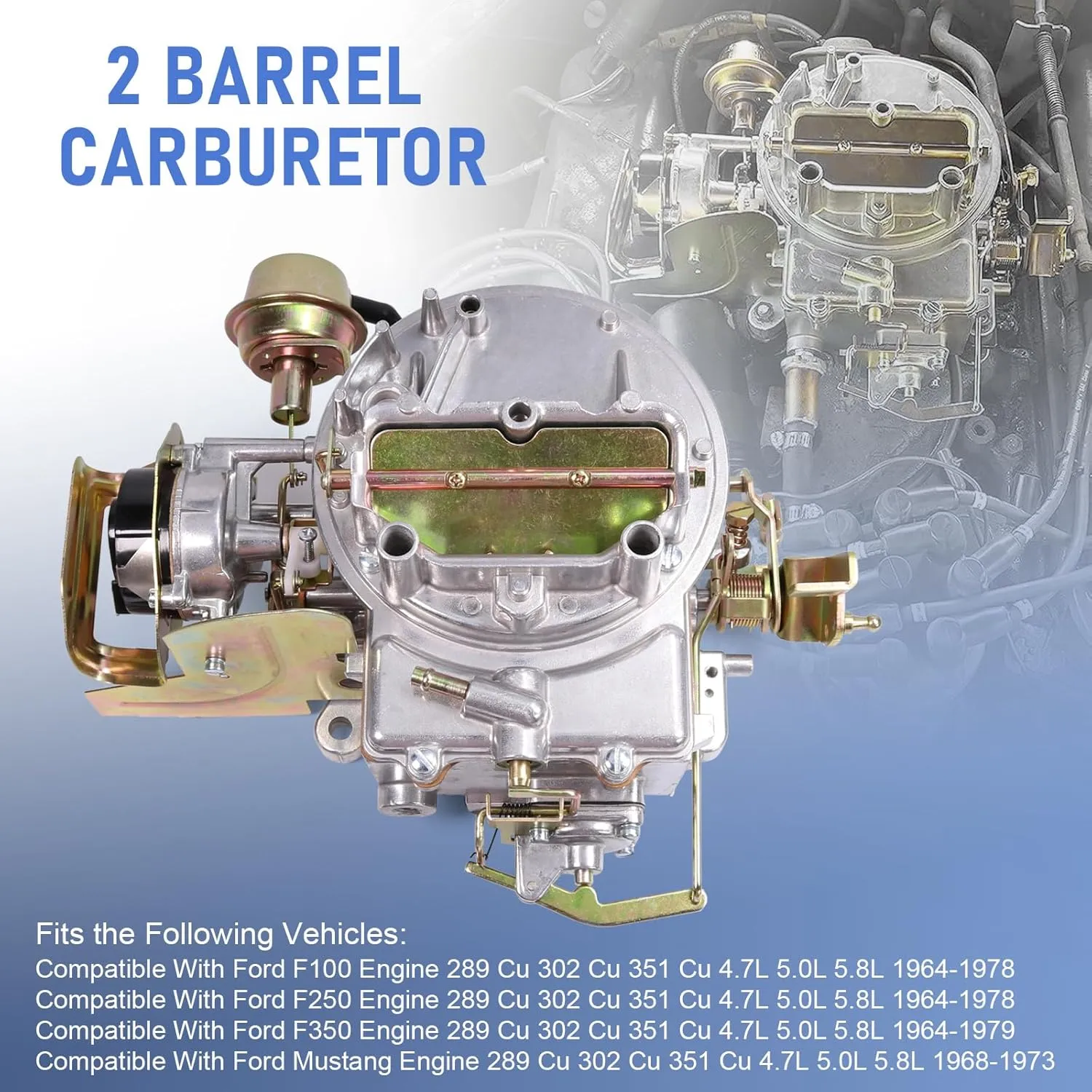 2 Barrel Carburetor Compatible with Ford Mustang 289 302 351 Cu Jeep 360 Cu Engine, Replace 2100 2150 Carb Electric Choke