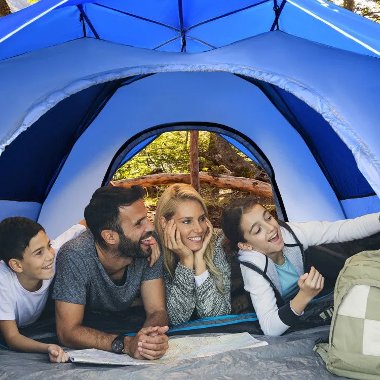 2-in-1 4 Person Instant Pop-up Waterproof Camping Tent--Blue