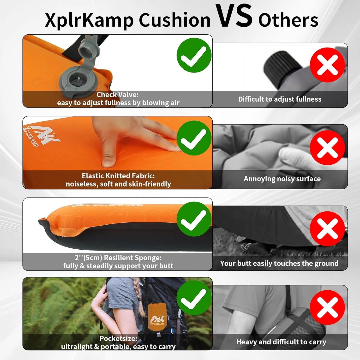 2 in Inflatable Seat Cushion for Airplane Travel Camping Hiking, Portable, Comfortable Memory Foam Seat Cushion for Stadium, Bleachers, Sports Music Events, Driver