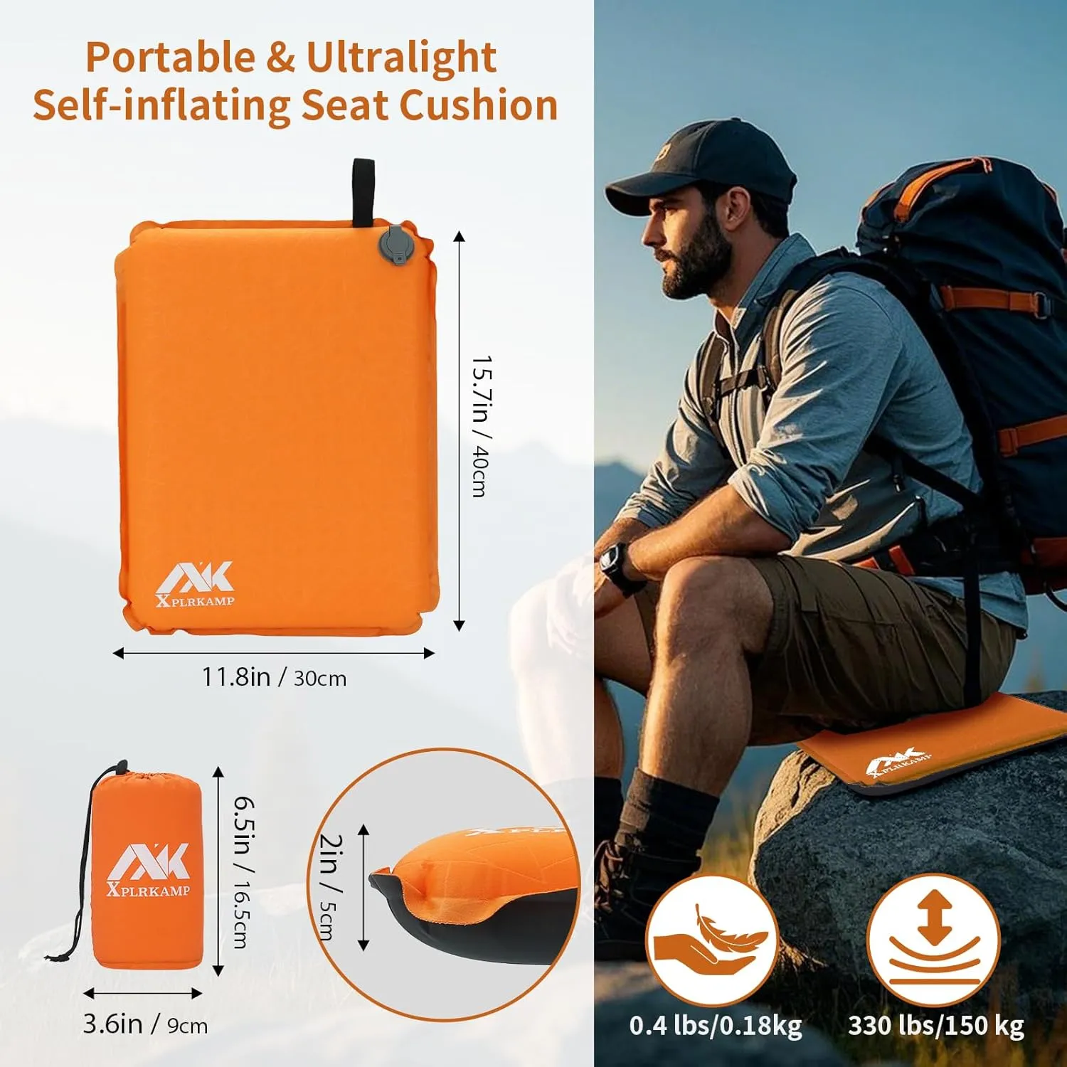 2 in Inflatable Seat Cushion for Airplane Travel Camping Hiking, Portable, Comfortable Memory Foam Seat Cushion for Stadium, Bleachers, Sports Music Events, Driver