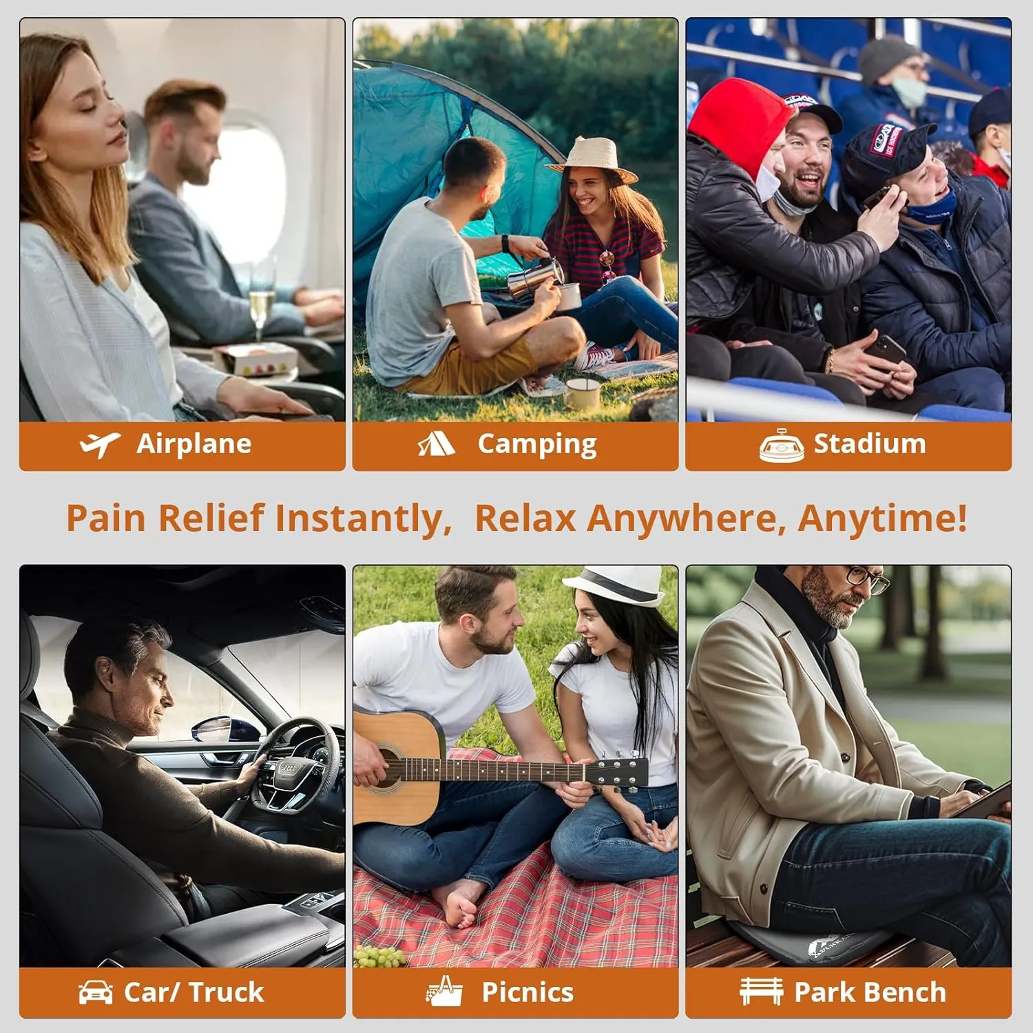 2 in Inflatable Seat Cushion for Airplane Travel Camping Hiking, Portable, Comfortable Memory Foam Seat Cushion for Stadium, Bleachers, Sports Music Events, Driver
