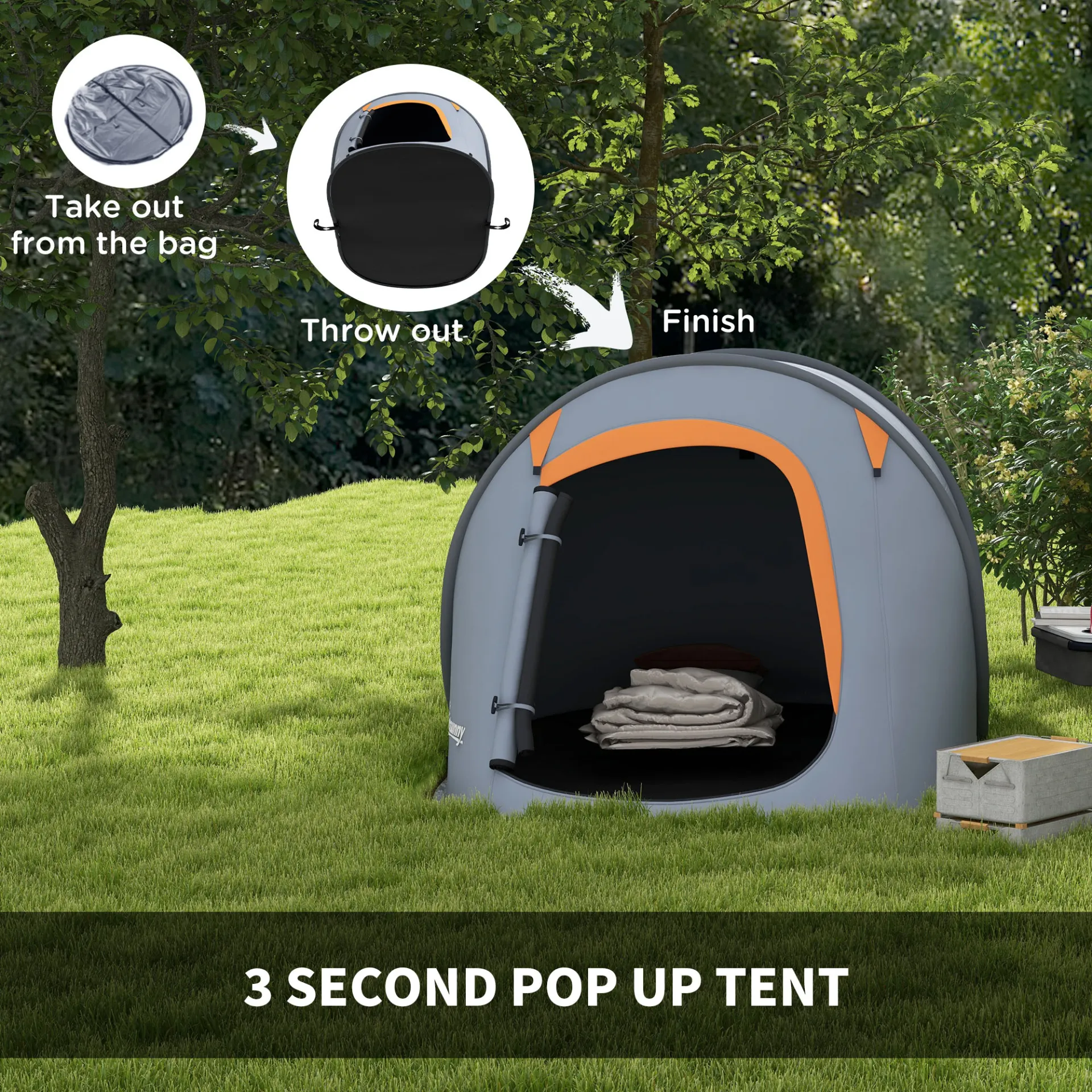 2 Man Pop up Camping Tent, 2000mm Waterproof with Carry Bag for Fishing Hiking Backpacking, Grey and Orange by Outsunny