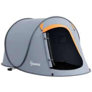 2 Man Pop up Camping Tent, 2000mm Waterproof with Carry Bag for Fishing Hiking Backpacking, Grey and Orange by Outsunny