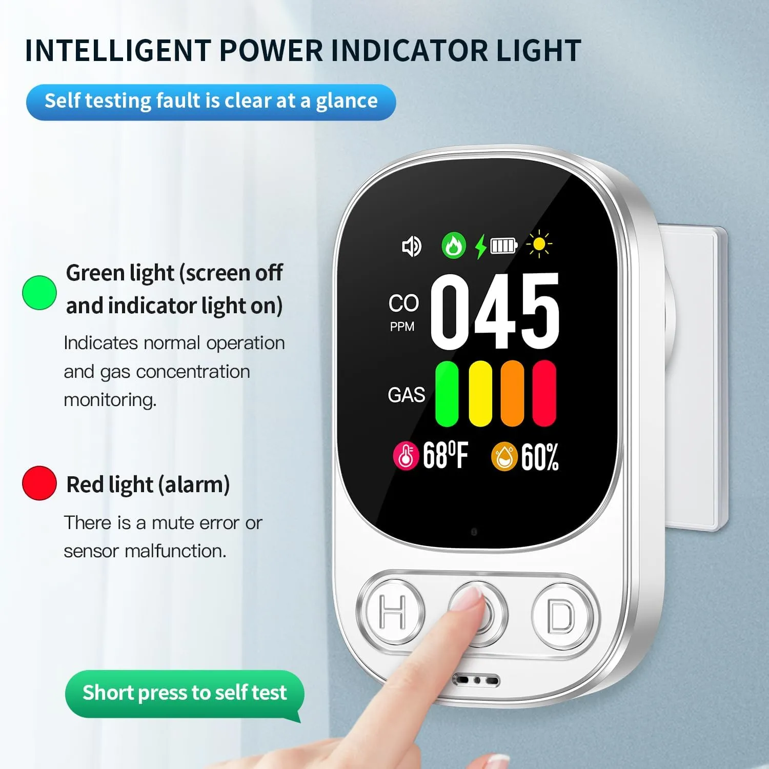 2-Pack 4in1 Plug in Carbon Monoxide Detector & Natural Gas Combination Detectors with Backup Battery CO Gas Temp Humidity 2.1'' HD Screen & Indicator, Methane Combustible Gas Alarm,White