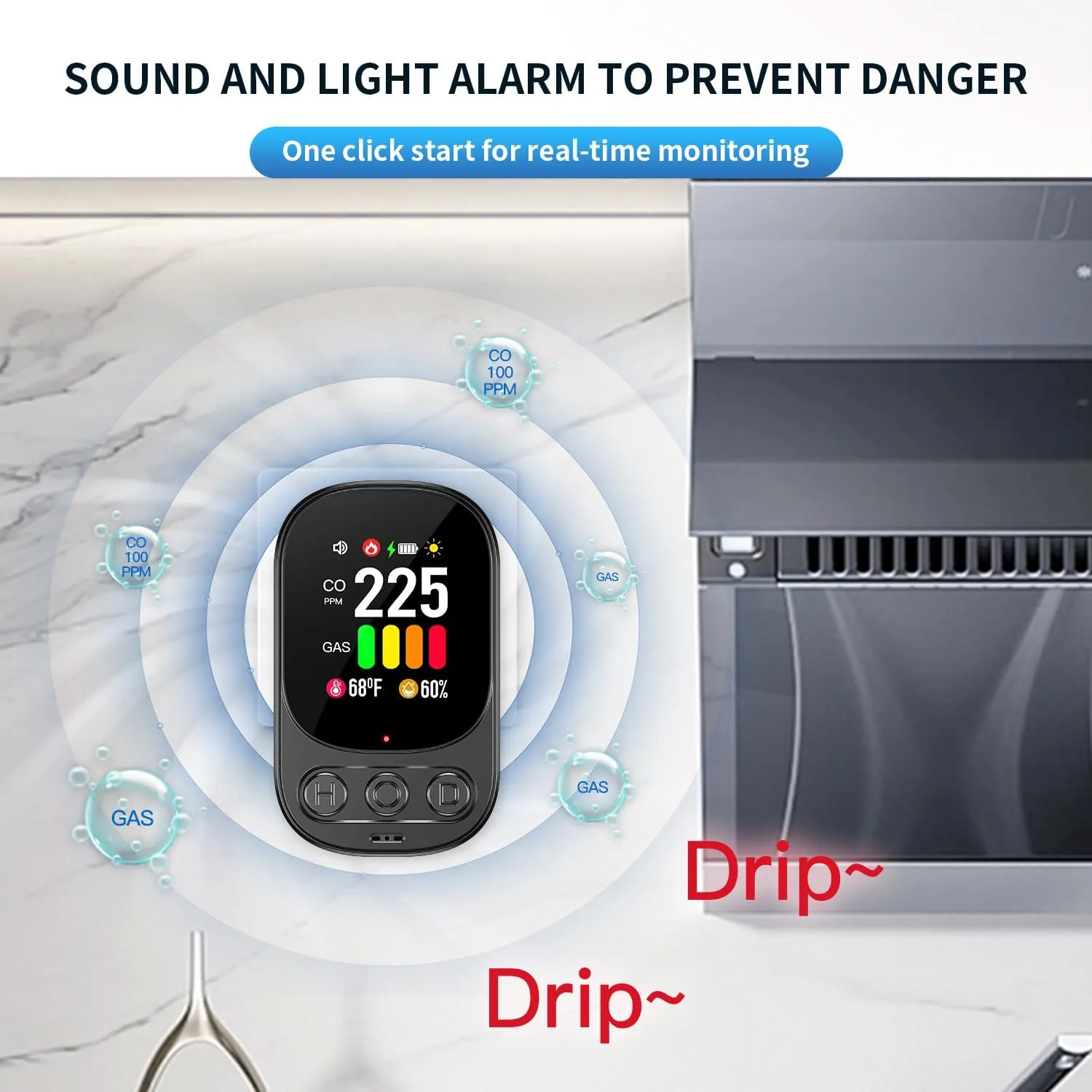 2-Pack 4in1 Plug in Carbon Monoxide Detector & Natural Gas Combination Detectors with Backup Battery CO Gas Temp Humidity 2.1'' HD Screen & Indicator, Methane Combustible Gas Alarm,White