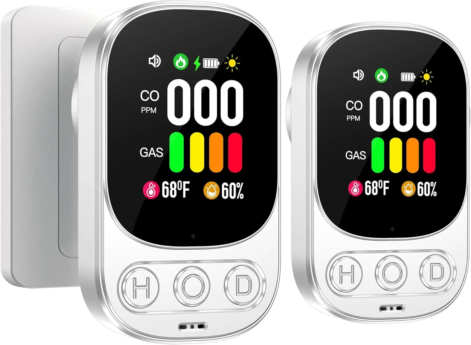 2-Pack 4in1 Plug in Carbon Monoxide Detector & Natural Gas Combination Detectors with Backup Battery CO Gas Temp Humidity 2.1'' HD Screen & Indicator, Methane Combustible Gas Alarm,White