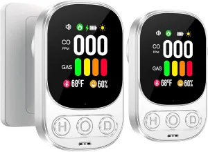 2-Pack 4in1 Plug in Carbon Monoxide Detector & Natural Gas Combination Detectors with Backup Battery CO Gas Temp Humidity 2.1'' HD Screen & Indicator, Methane Combustible Gas Alarm,White