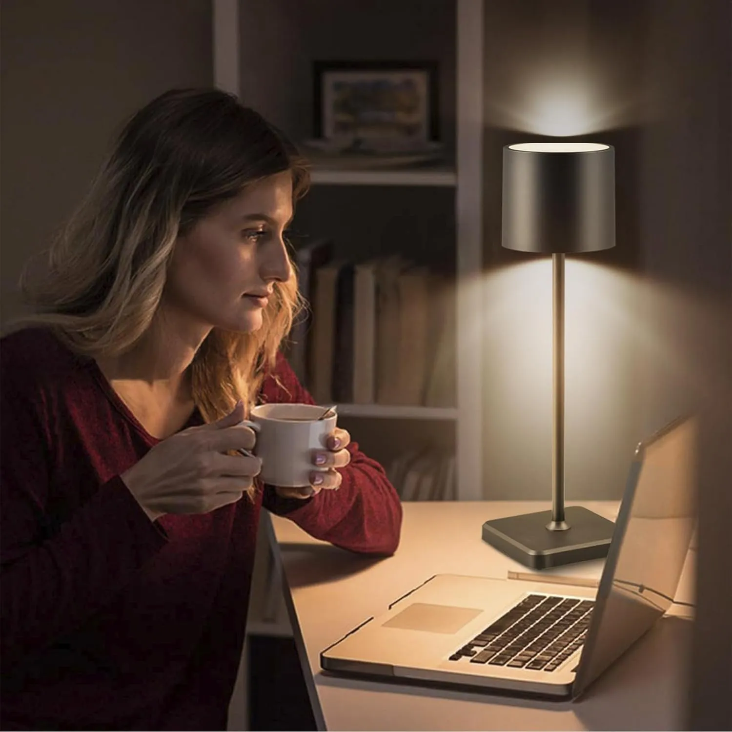 2 Pack Cordless Table Lamp Rechargeable, Wireless Charging LED Table Lamp, IP54 Waterproof Aluminum Bedside Light, Touch Control, Suitable for Indoor and Outdoor Use, Black