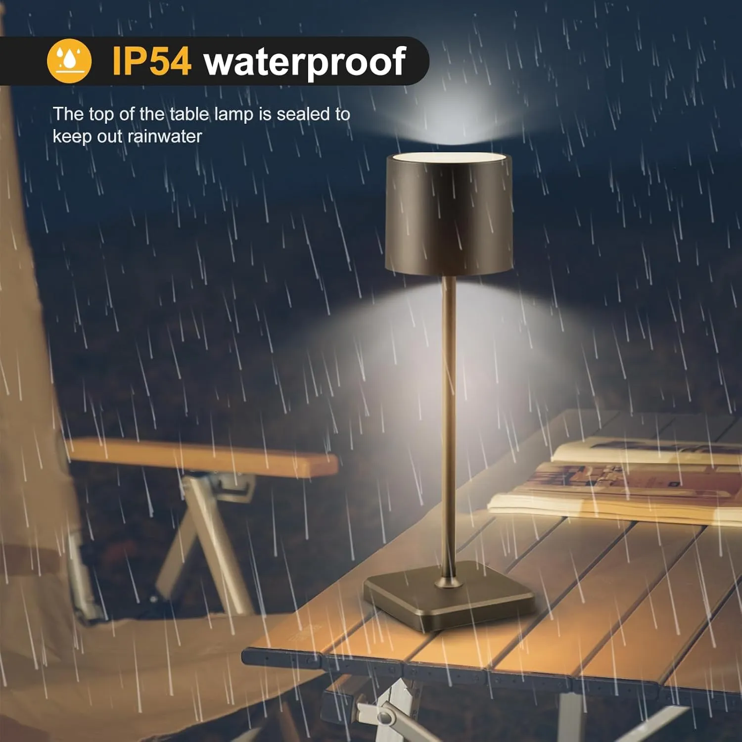 2 Pack Cordless Table Lamp Rechargeable, Wireless Charging LED Table Lamp, IP54 Waterproof Aluminum Bedside Light, Touch Control, Suitable for Indoor and Outdoor Use, Black
