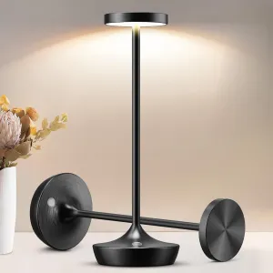 2 Pack LED Cordless Table Lamp Rechargeable，Outdoor Battery Operated Desk Lamp Touch 3 Color Dimming Portable Waterproof Night Light for Patio/Restaurant/Dining/Home (Black)