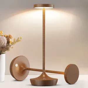 2 Pack LED Cordless Table Lamp Rechargeable，Outdoor Battery Operated Desk Lamp Touch 3 Color Dimming Portable Waterproof Night Light for Patio/Restaurant/Dining/Home (Woodgrain)